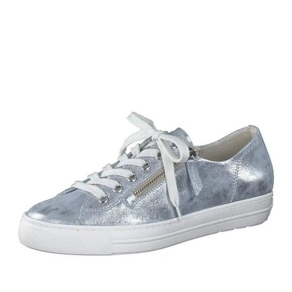 Paul Green Size 7 Womens Tamara Mineral Antic Bluish Gray Metallic Sneaker - Picture 1 of 16